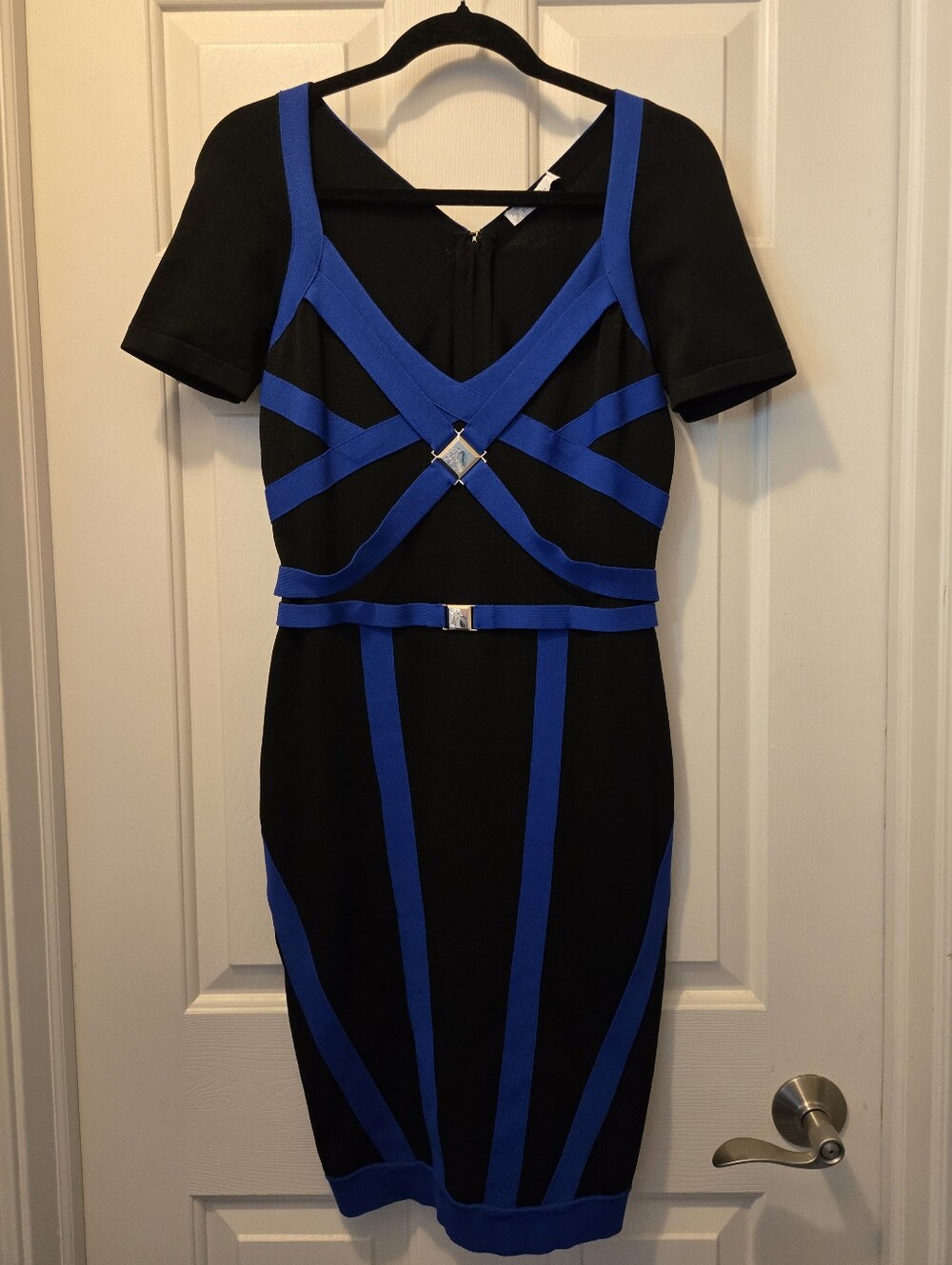 Versace Collection Black Contrast Knit Bodycon Dress US Size 8